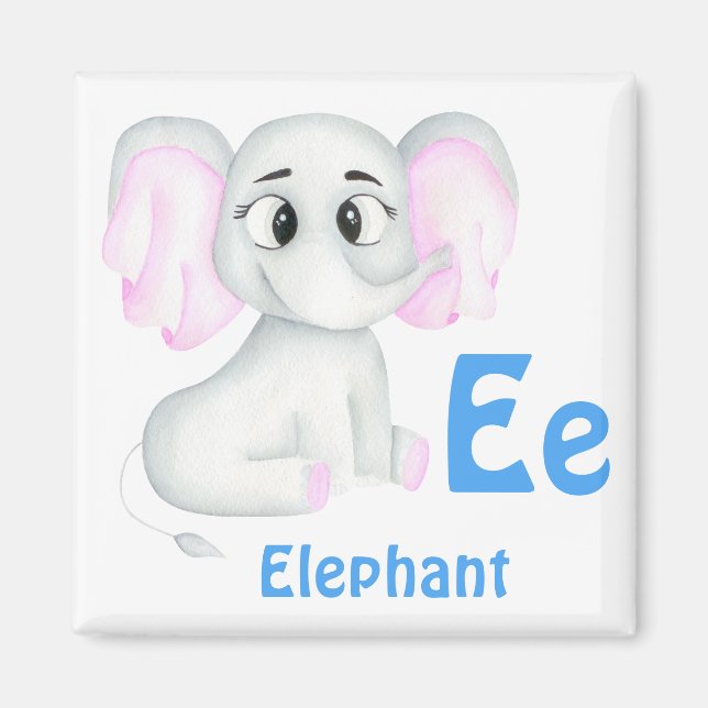 Imã Elephant personalize ABC: Carta E - Adicione seu n (Frente)