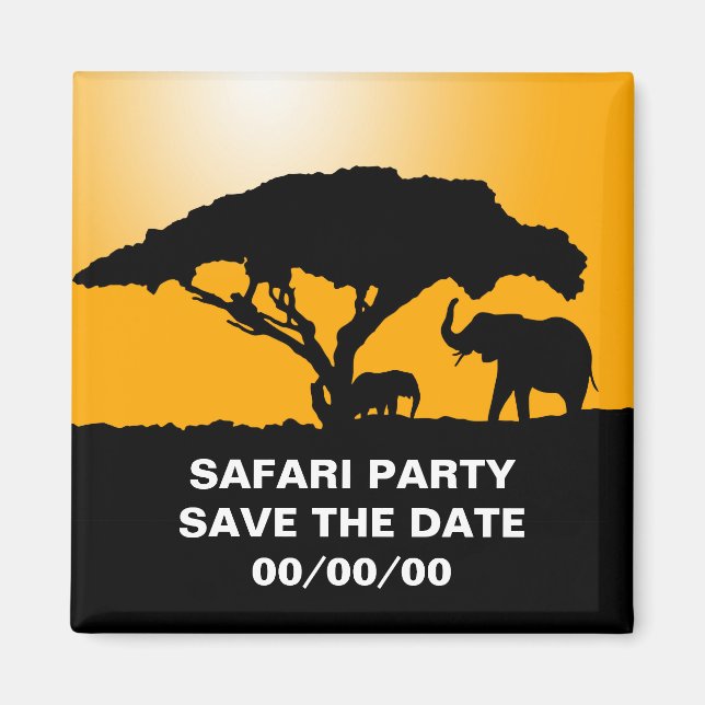 Imã Elephant Silhouettes no Sunset Save-the-Date (Salv (Frente)