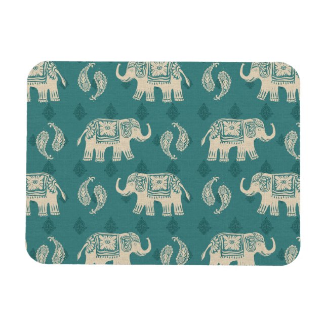 Ímã Elephant Teal Caravan Pattern (Horizontal)