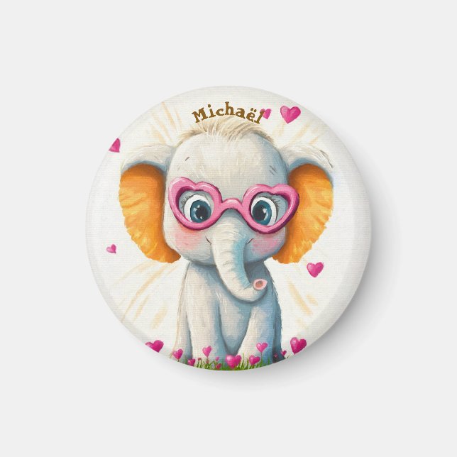 Imã Elephant Valentine's Day Heart Badge Kids School  (Frente)