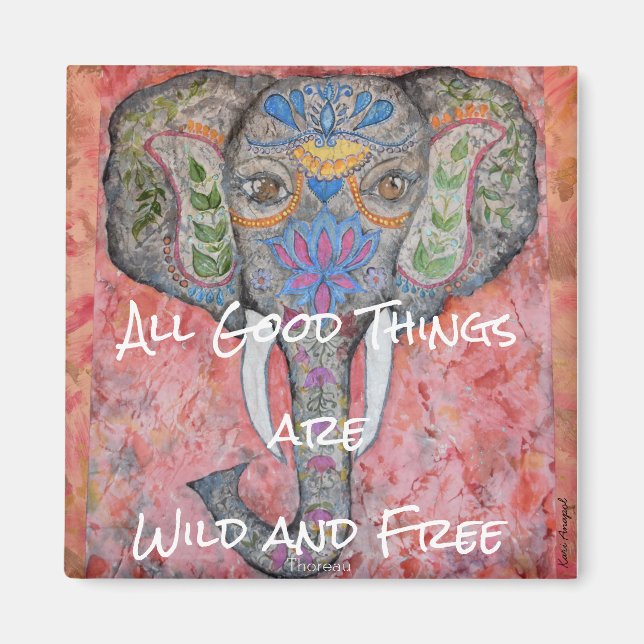 Imã Elephant Watercolor Wild and Free Thoreau Magnet (Frente)