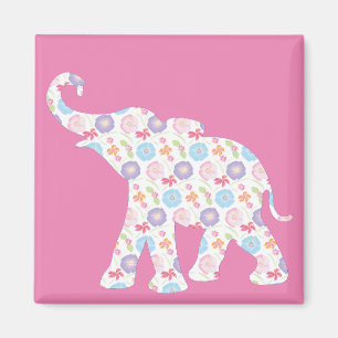 Imã Elephant-with-Watercolor-flower Padrão Exclusivo