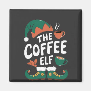 Imã Elf Café Engraçado Natal Elf Coffeine Lover