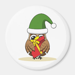 Imã Elf Owl de Natal com Presente