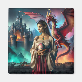 Imã Elf segurando um ovo dragão