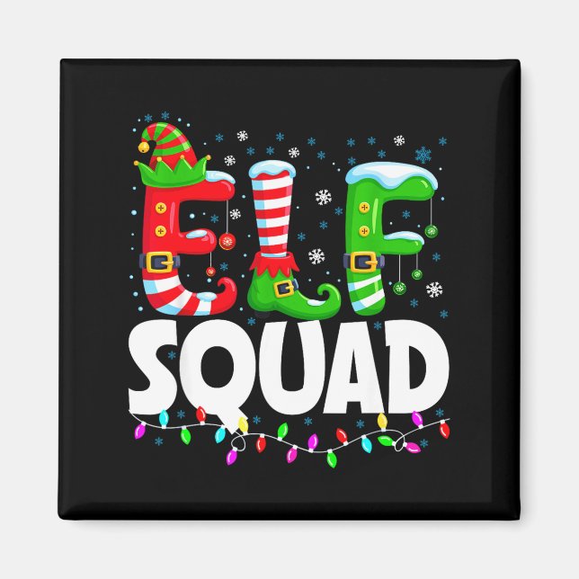 Imã Elf Squad Christmas Family Matching Xmas Pajamas  (Frente)