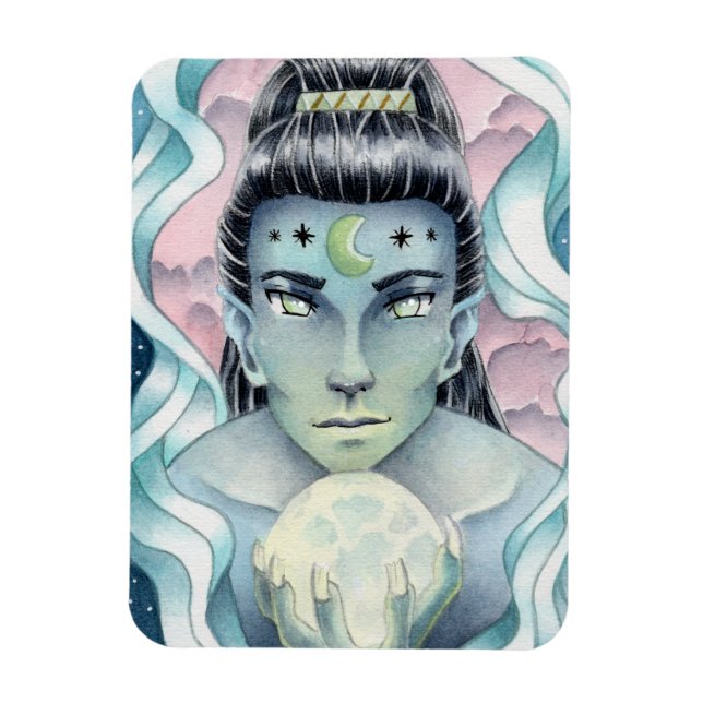 Ímã Elfo da Lua Aquarela (Vertical)
