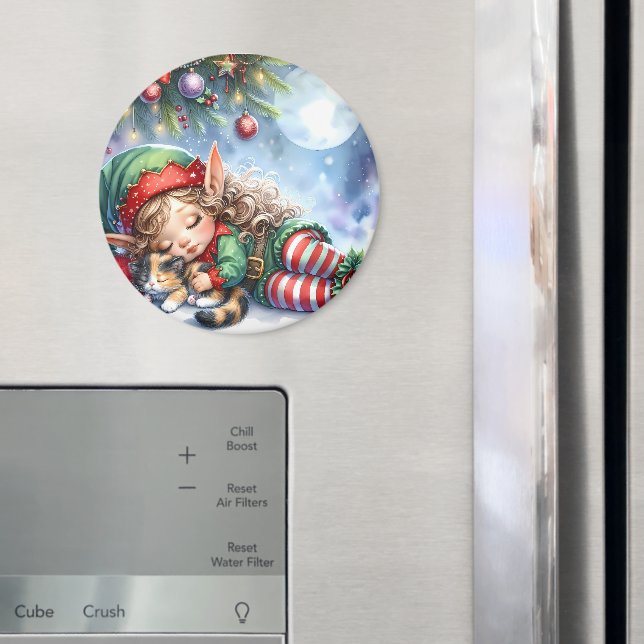 Imã Elfo de Natal com Calico Kitten (In Situ (Fridge))
