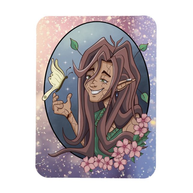 Ímã Elfo Masculino E Borboleta De Creme Pálida (Vertical)