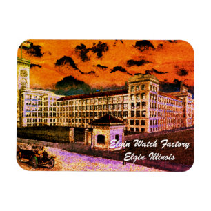 Ímã Elgin Watch Fatory Colorful Watercolor 1920 Art