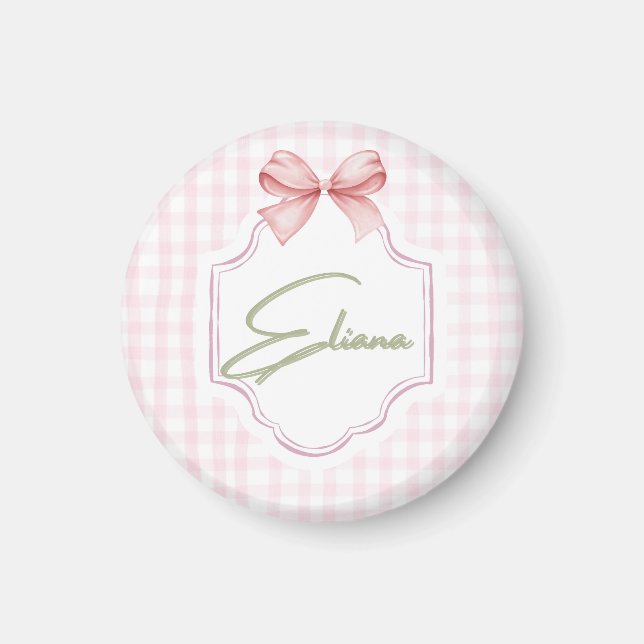 Imã Eliana Personalizado Arco Rosa & Gingham Impressão (Frente)