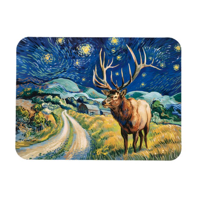 Ímã Elk Vintage Estrela Noturna Van Gogh Campo (Horizontal)