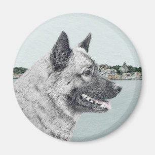 Imã Elkhound norueguês na pintura da vila - Arte cani