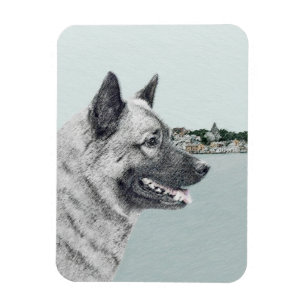 Ímã Elkhound norueguês na pintura da vila - Arte cani