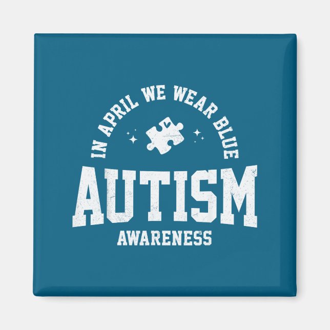 Imã Em abril use azul conscientização do autismo quebr (Frente)