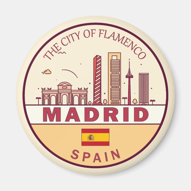 Imã Emblem de Skyline da Cidade da Espanha de Madrid (Frente)