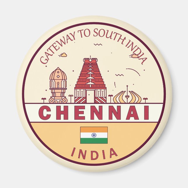 Imã Emblem Skyline Cidade de Chennai Índia (Frente)