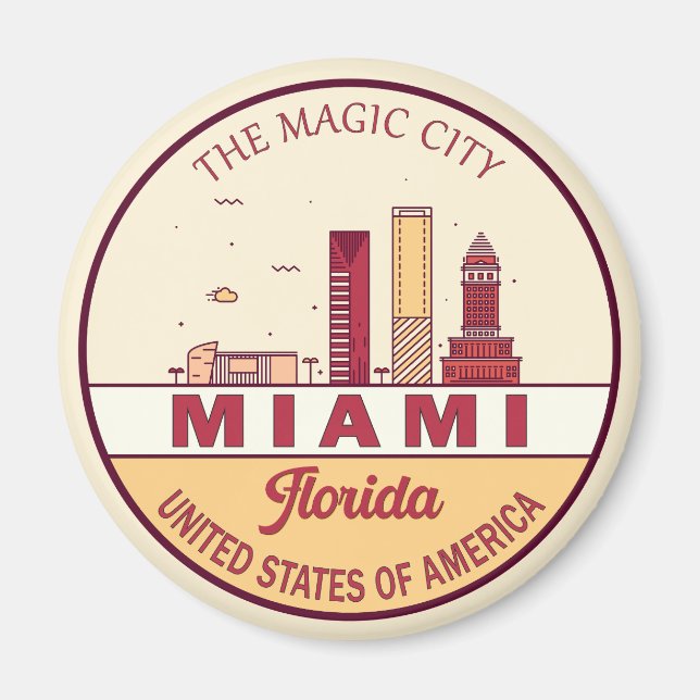 Imã Emblem Skyline Cidade de Miami Florida (Frente)