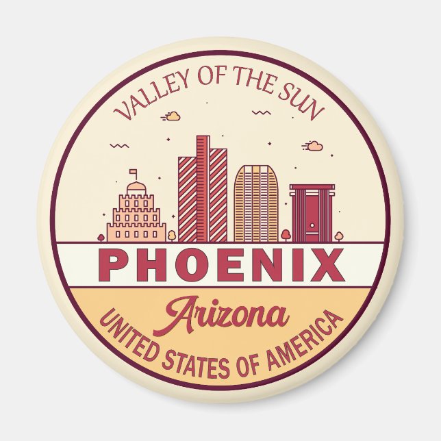 Imã Emblem Skyline da Cidade de Phoenix Arizona (Frente)