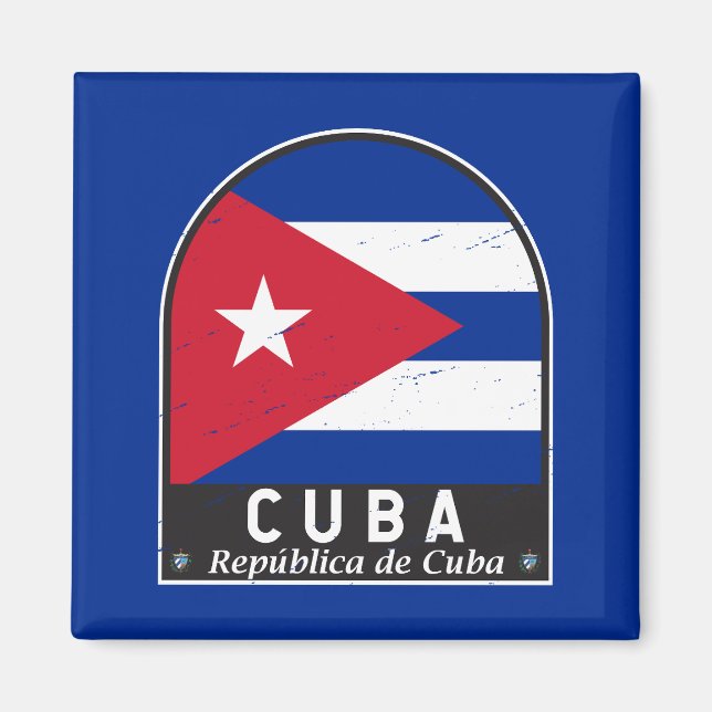 Imã Emblema com bandeira de Cuba - Vintagem em desgast (Frente)