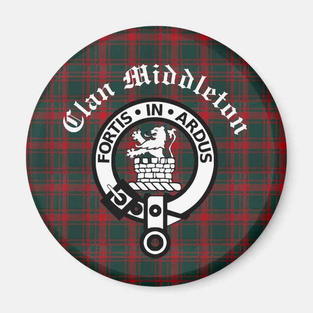 Imã Emblema da Crista e Tartan do Clã Middleton  (Frente)