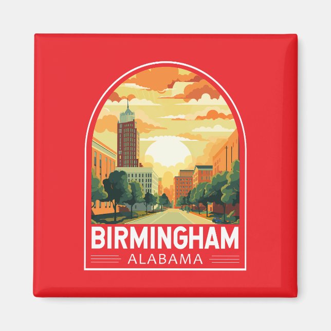 Imã Emblema de Arte de Viagem de Birmingham Alabama (Frente)