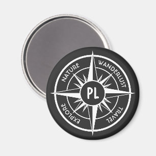 Imã Emblema de estrela da bússola monograma preto e br