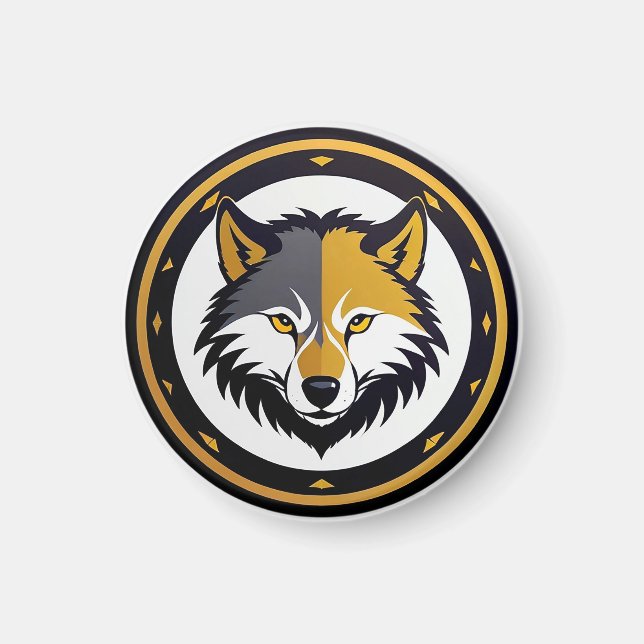 Imã Emblema de Lobo com Círculo Dourado (Frente)
