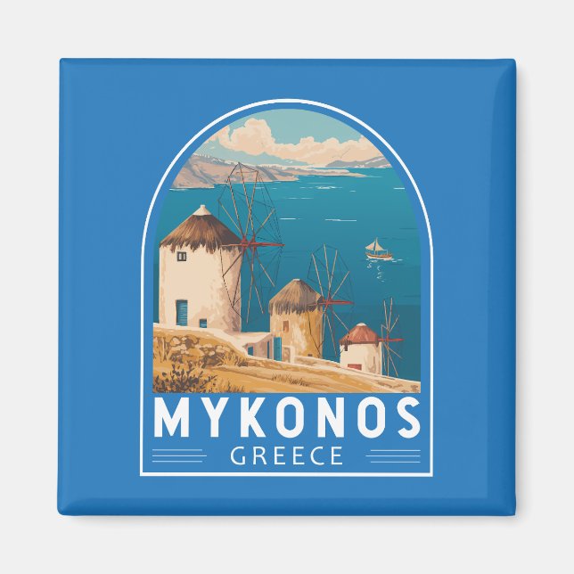 Imã Emblema de Viagem de Grécia do Mykonos (Frente)
