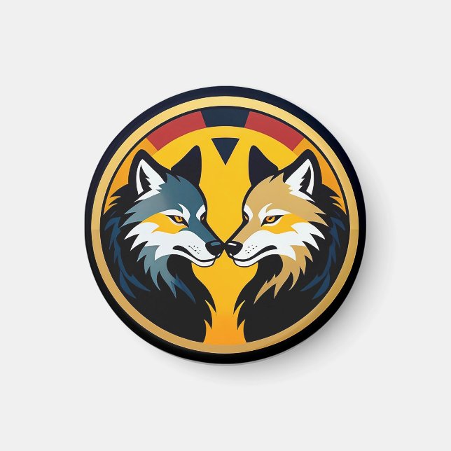 Imã Emblema Duplo Lobo com Círculo Dourado (Frente)