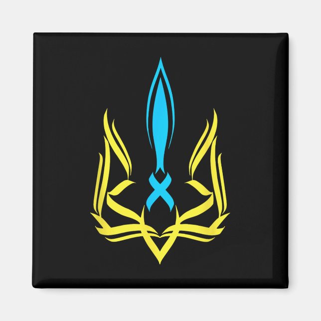 Imã Emblema Nacional Ucraniano Cores Amarelo Azul - Uc (Frente)