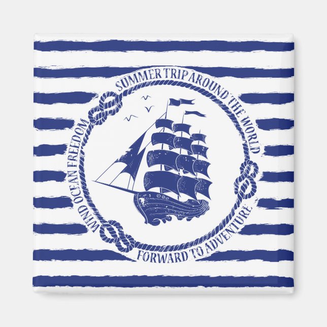 Imã Emblema náutico com navio à vela (Frente)