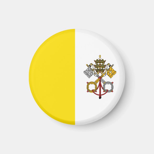 Imã Emblema Redondo da Bandeira da Cidade do Vaticano (Frente)