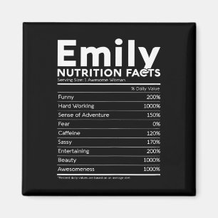 Imã Emily Name Nutrition Facts Personalised Women Girl