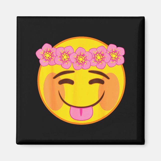 Imã Emoji Flower Crown Tongue Yellow Smile Face  (Frente)