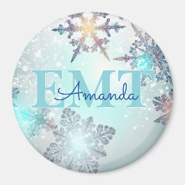 Imã EMT Ice Blue Snowflake Personalized Name 