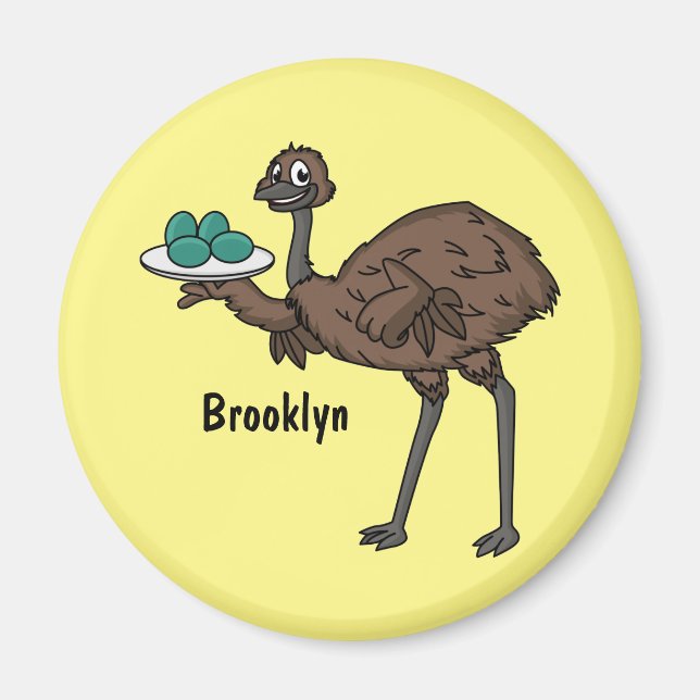 Imã Emu com ilustração de desenho animado de ovos (Frente)