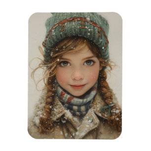 Ímã Encantador Retrato de inverno Jovem Menina
