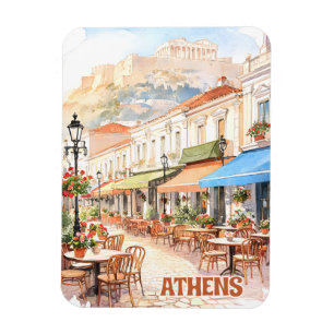 Ímã Encantadora Atenas Grécia Rua Aquarela