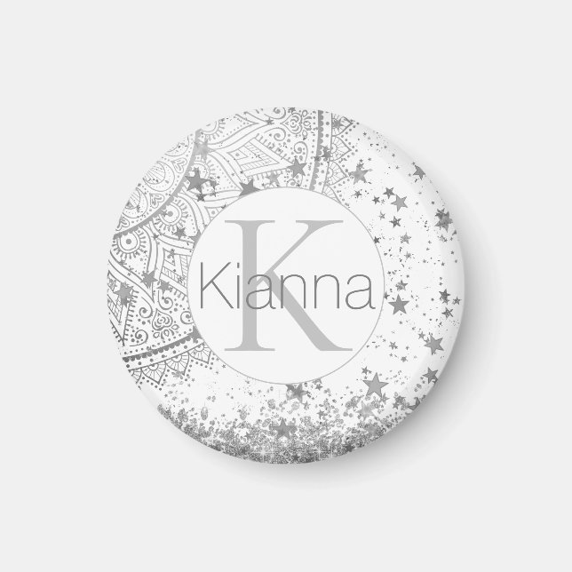 Imã Encantando Mandala com Monograma de Estrelas de Pr (Frente)