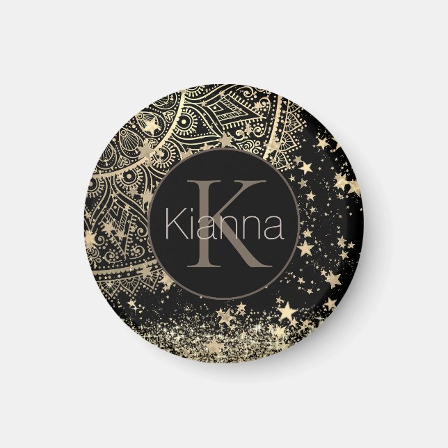 Imã Encantando Mandala com Monograma Dourado (Frente)