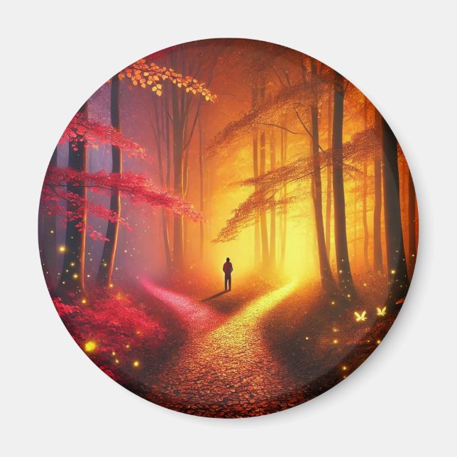 Imã Enchanted Crossroads – Vibrant Autumn Forest Art P (Frente)