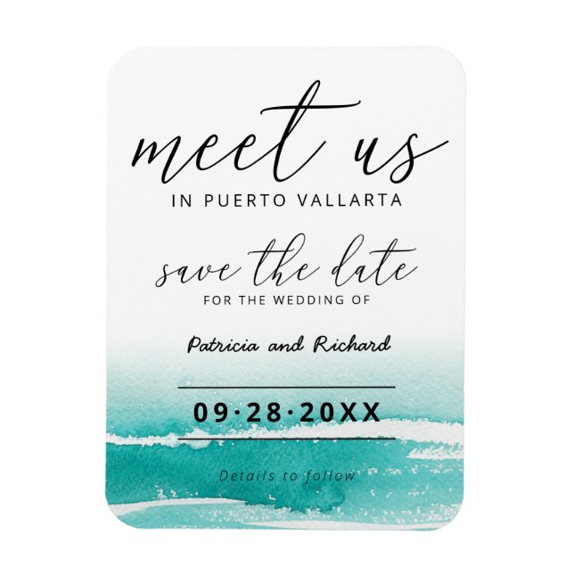 Ímã Encontre-nos no Casamento de Destino Teal Save The (Vertical)