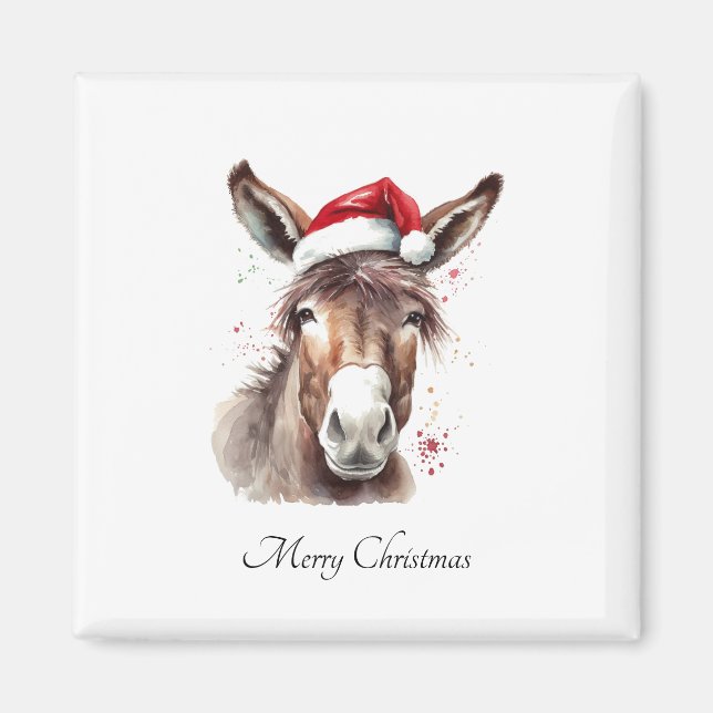 Imã Enfeite de Natal de Burro de Fazenda na Geladeira (Frente)