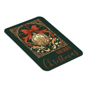 Ímã Enfeite de Natal Vermelho e Bege Art Nouveau