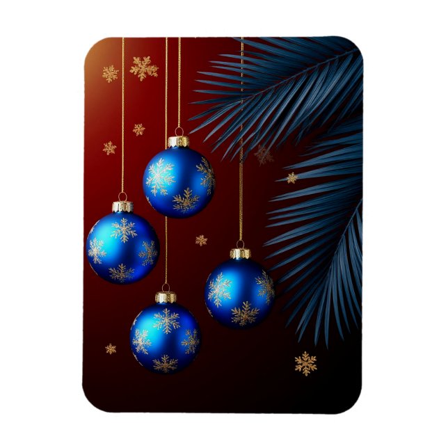 Ímã Enfeites de Natal Azuis Elegantes (Vertical)