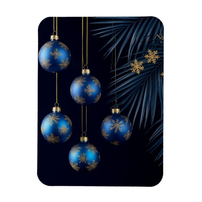 Ímã Enfeites de Natal Azuis Elegantes (Vertical)