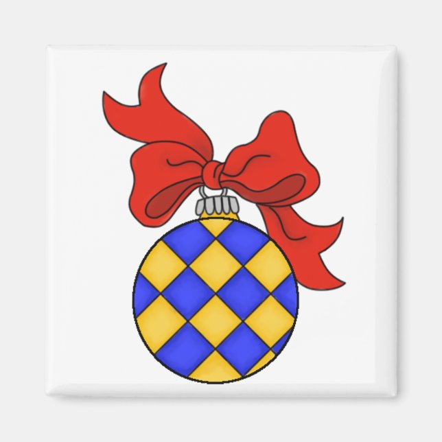 Imã Enfeites de natal Azul e Dourado - Magnet (Frente)