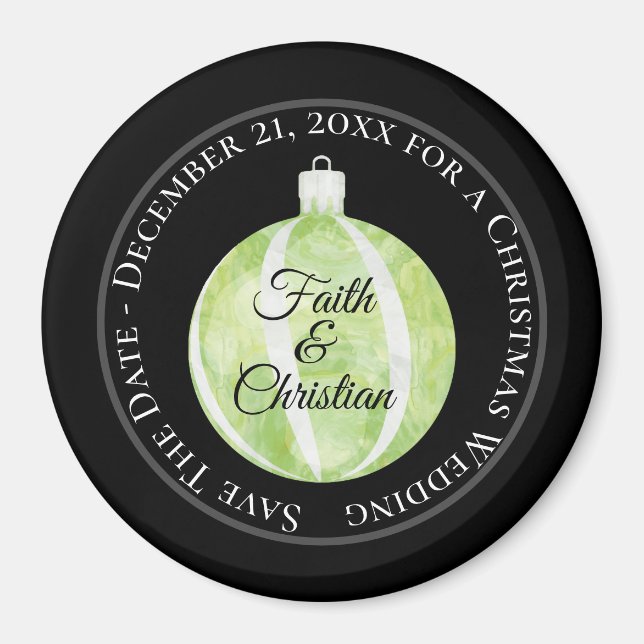 Imã Enfeites de natal com faixa verde/Salve a data (Frente)
