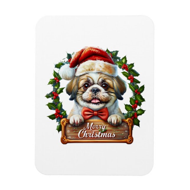 Ímã Enfeites de natal de Cachorro Bonito - Feliz Natal (Vertical)